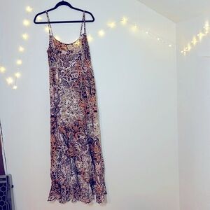 Strappy Free People printed maxi dress with leg slit